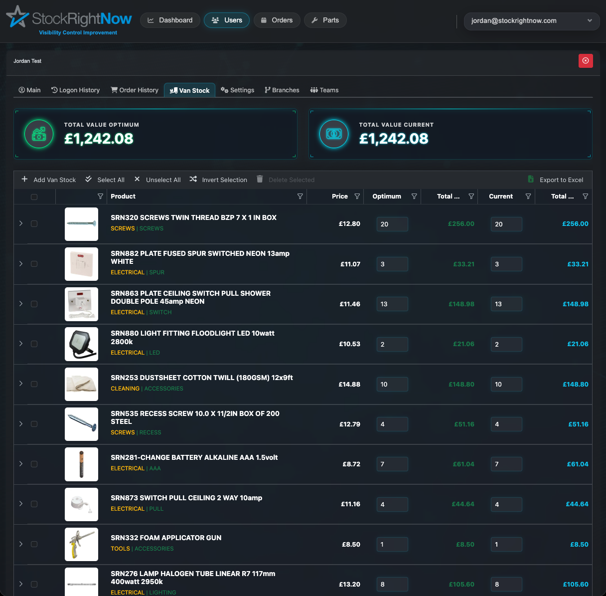 Stock Right Now Portal Screenshot